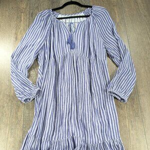 Old Navy Peasant Dress Womens XL Blue Striped Smocked Tiered Long Sleeve BOHO